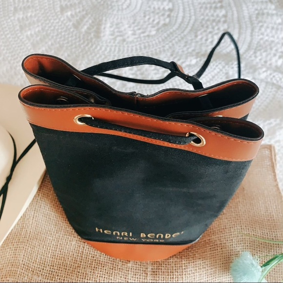 Henri Bendel black tan trim canvas backpack - Picture 9 of 15